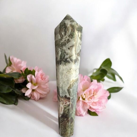 Moss Agate Crystal Meditation Wand (#3) - Picture 1 of 12